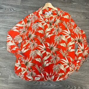 Tommy Bahama Silk Button‎ Down Top Palm Tree Print Blouse Red M/M